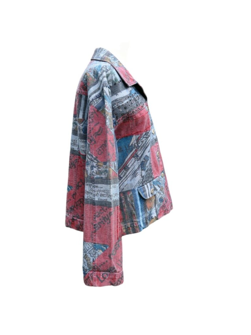 Chicos Embellished Patchwork Denim Jacket With Beads & Pockets Size 1 Medium - Picture 3 of 6